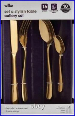 Wilko 32 piece Gold Effect Stainless Steel Cutlery Set 10 year guarantee