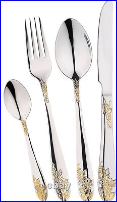 Zillinger Leaf Gold Heavy 72 Piece Cutlery Set Stainless Steel Canteen Christmas